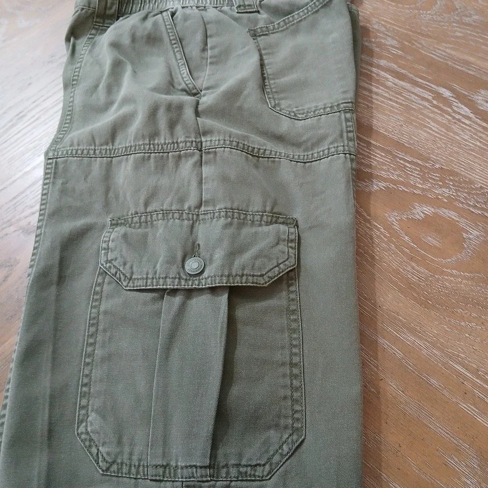 Aeropostale Men Cargo Pants SzS Olive Drawstring Hem Cotton Outdoors Hiking