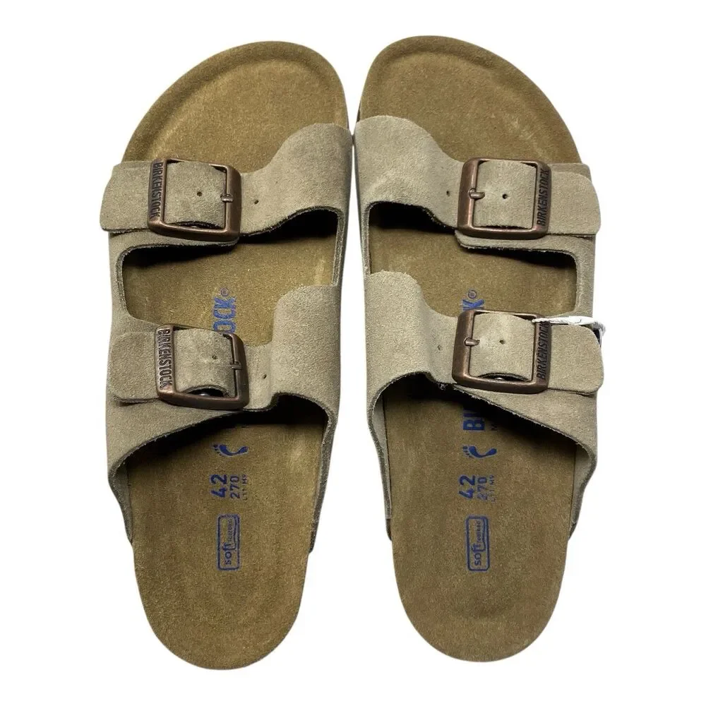 Birkenstock Arizona Mens 9 Taupe Suede Soft Footbed Sandals Narrow Fit NWB