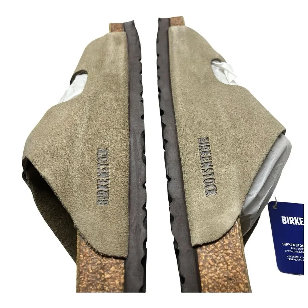 Birkenstock Arizona Mens 9 Taupe Suede Soft Footbed Sandals Narrow Fit NWB