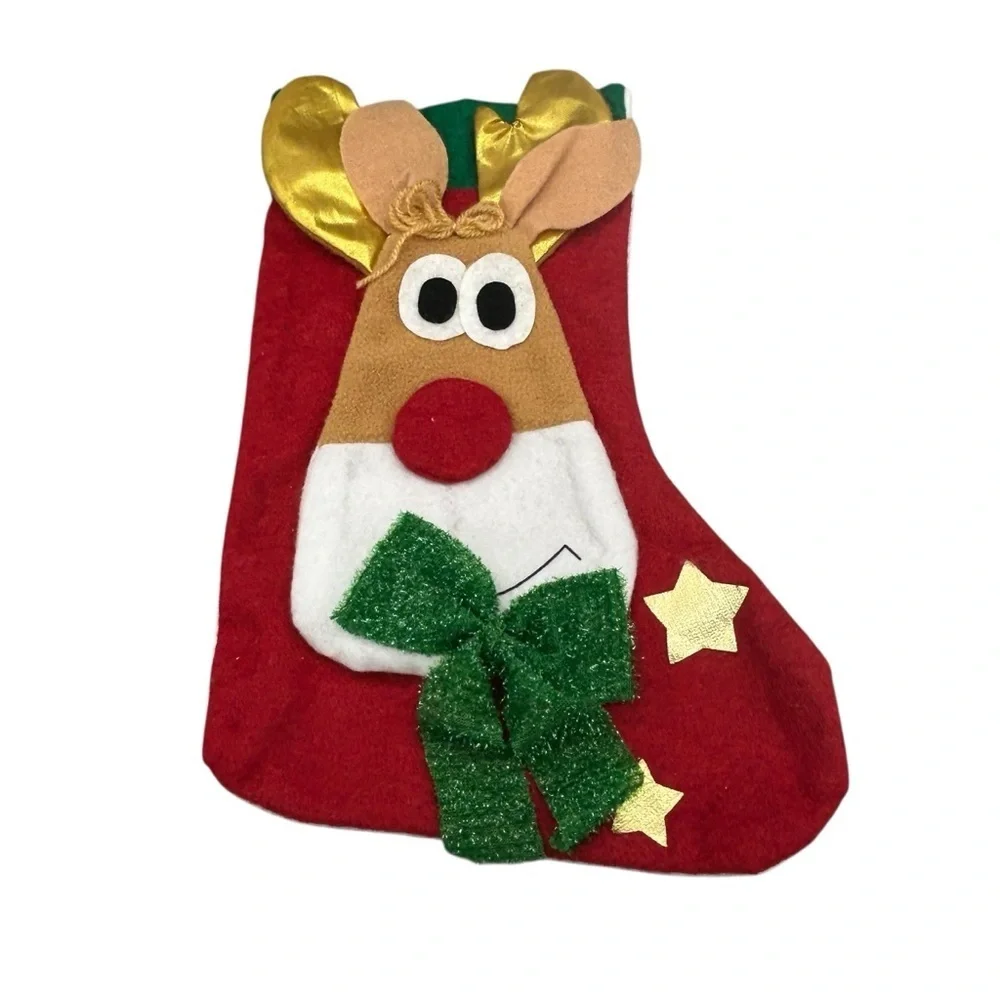 Greenbrier Reindeer Christmas Stocking – Red Felt Holiday Stocking with 3D