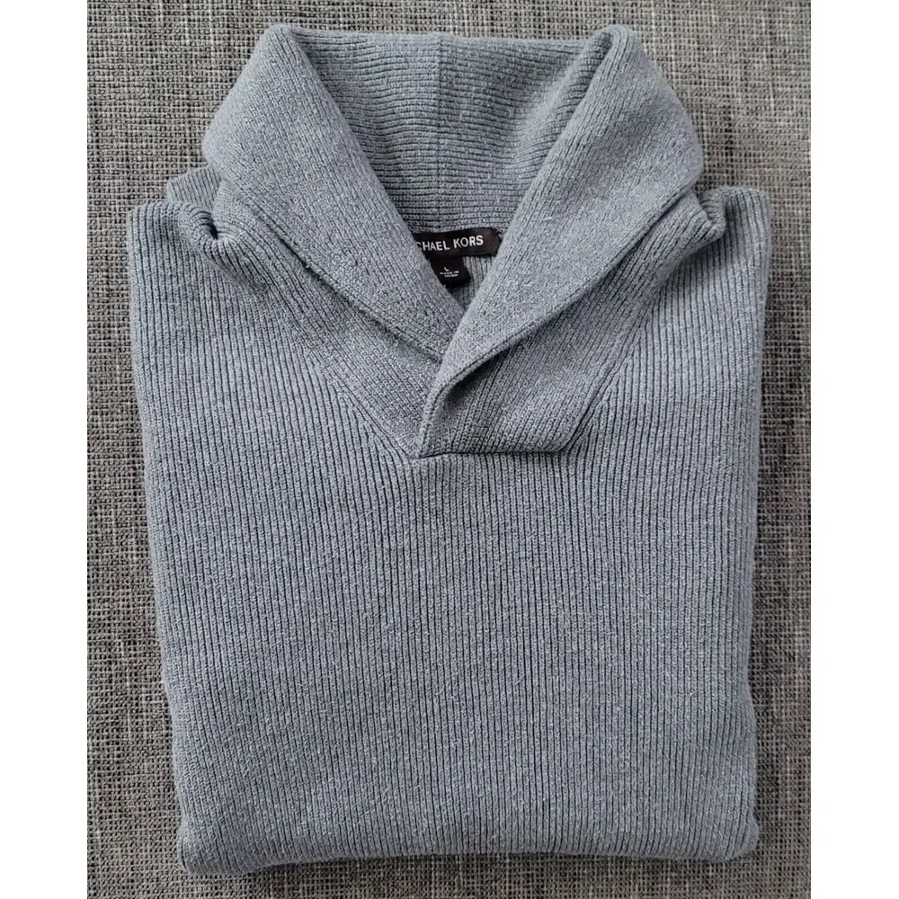 Michael‎ Kors Men's Ash Melange Shawl Collar Cotton Sweater Size Large