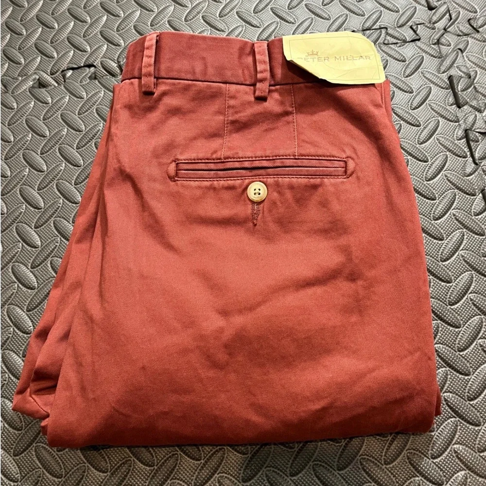 NWT Peter Millar Mens Flat Front Twill Pants Chinos MF15B84 Foliage Mens 34‎