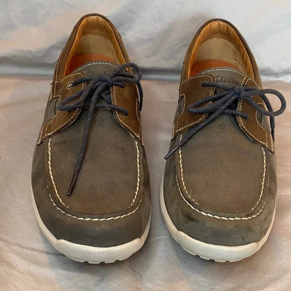 Clarks Unstructured Men's Dark Gray Leather Boat‎ Shoes Loafers Size 11