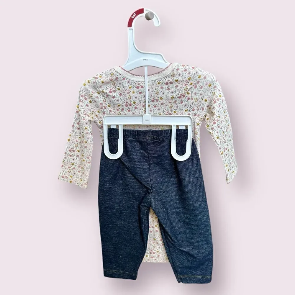 Carters Set Baby Girl 2-Piece Floral Shirt & Faux Jeans Pant Size 6 Month NWT
