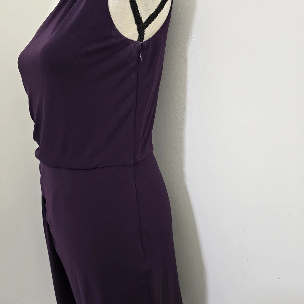 CALVIN KLEIN size 6 Stretch‎ Zip Ruched One Shoulder Embellished Dress Purple