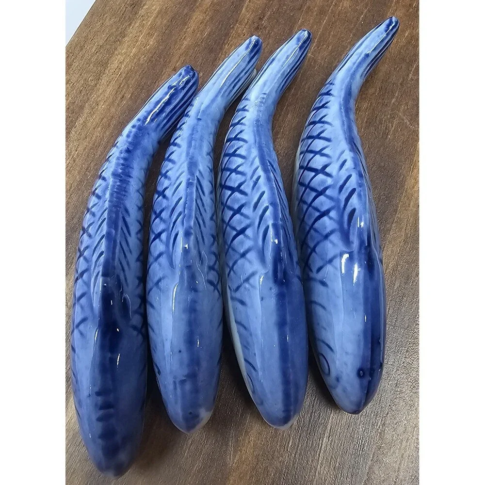 Japanese Porcelain Fish Chop Stick Rests Set of 4 Blue & White Asian 3.5” Length