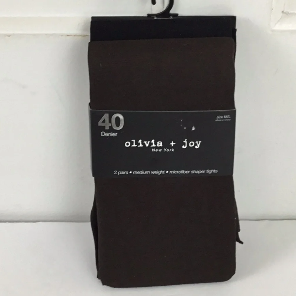 Olivia & Joy Tights Matte Shaper Tights 2 pair Black Brown New