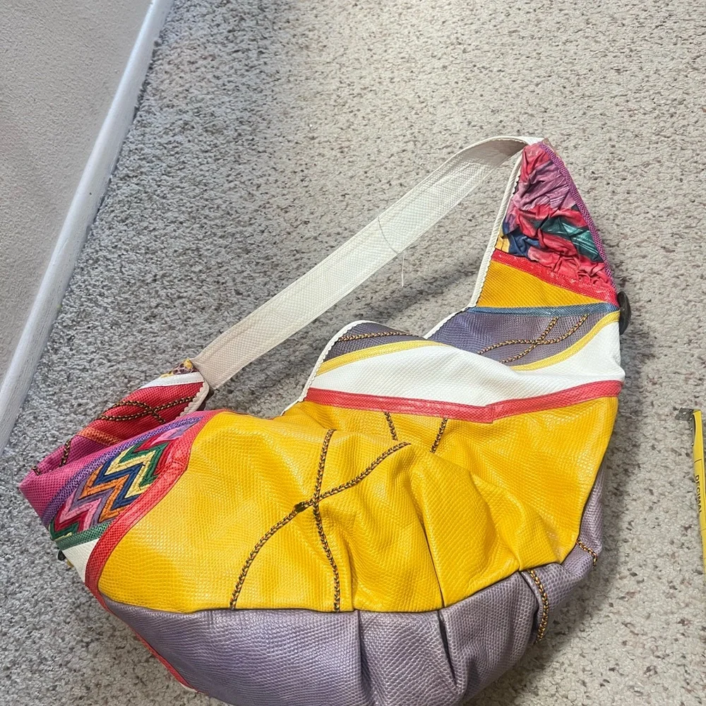 Colorful Patchwork Extra Large‎ Shoulder Sling Leather Bag Artistry boho unisex