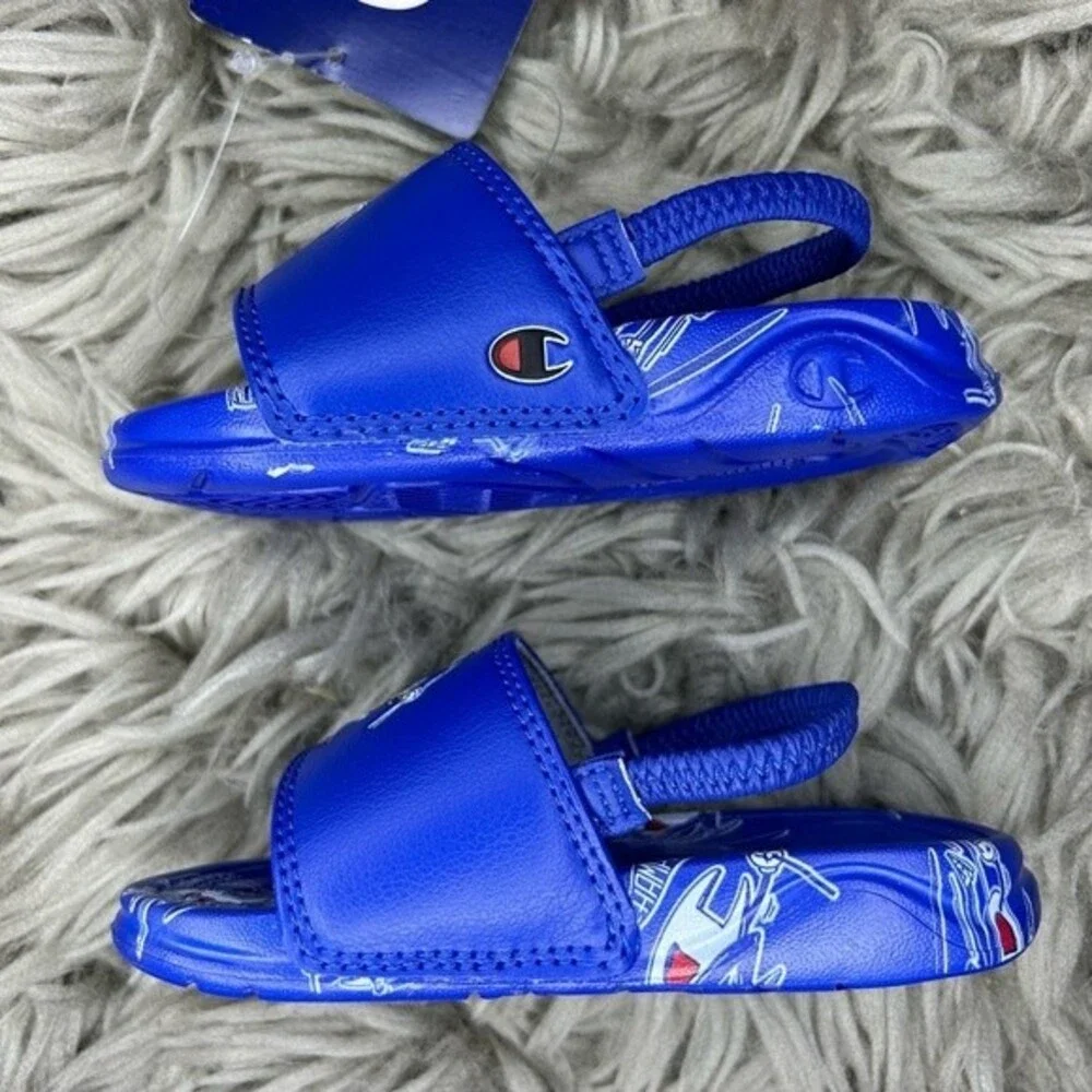 NEW Champion Mega C Man blue toddler boy sandal slides size 6