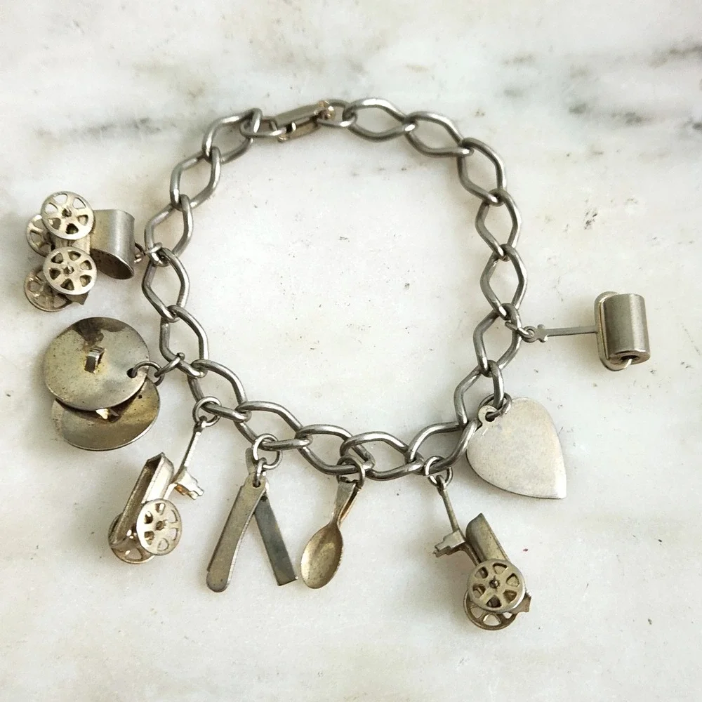 Vintage Charm Bracelet Cottage Core Steel Charms 7