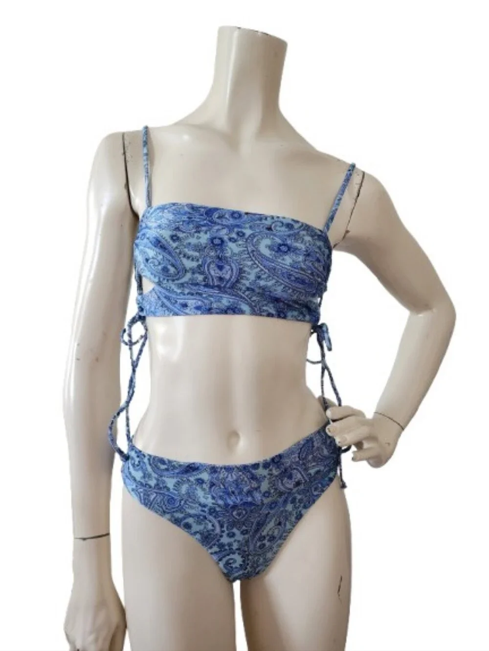 Frankies Bikinis 2 Piece Swimsuit Blue Paisley M Top S Bottom