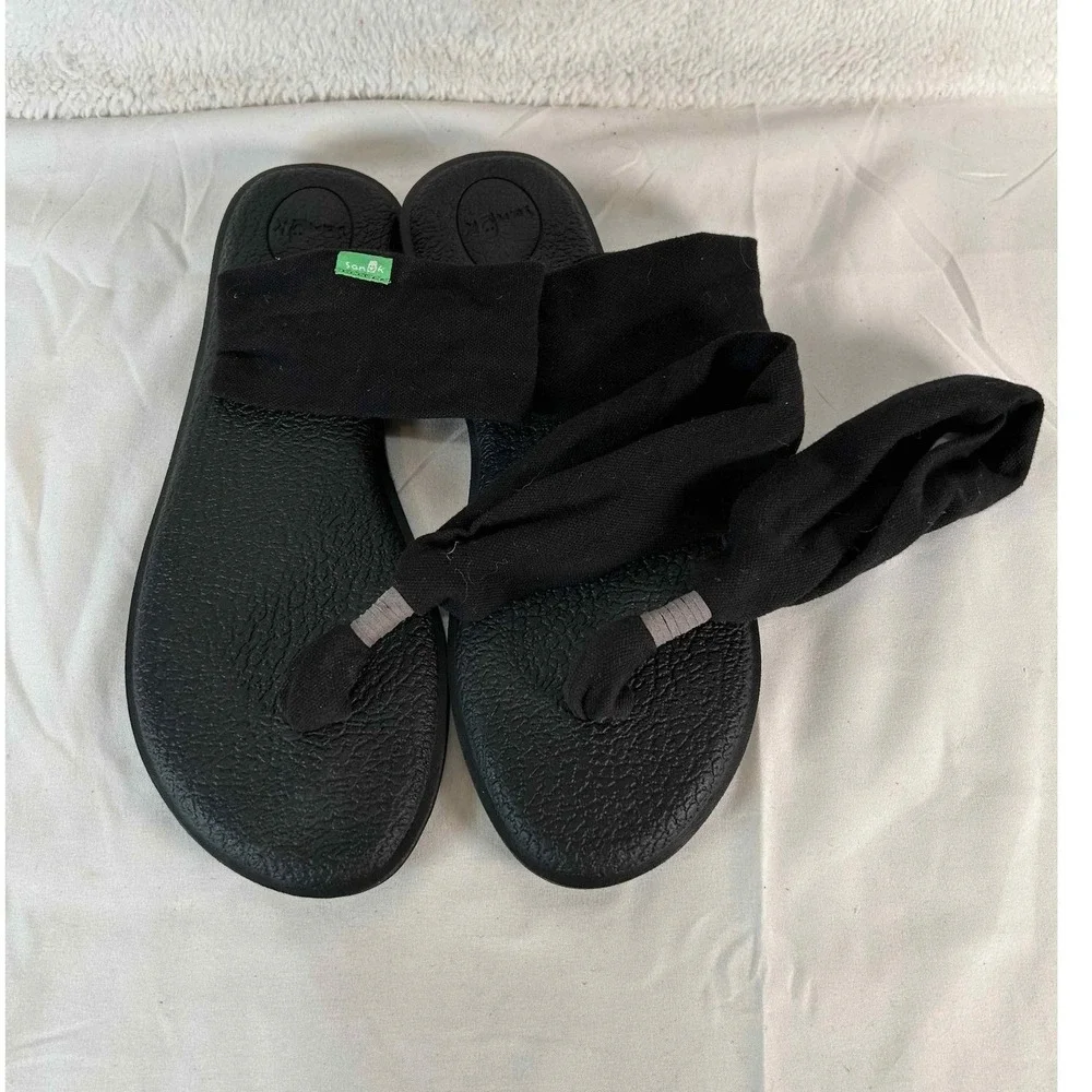 Sanuk Yoga Sling 2 Black Fabric Thong Sandals SWS10001 Womens Size 7