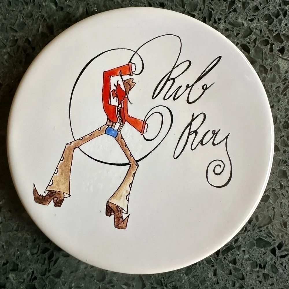 Pottery Barn Tie One On Cocktail Western Cowboy Ceramic Set of 4 Coasters