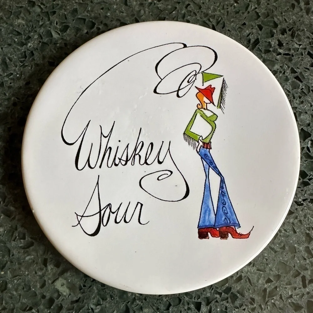 Pottery Barn Tie One On Cocktail Western Cowboy Ceramic Set of 4 Coasters