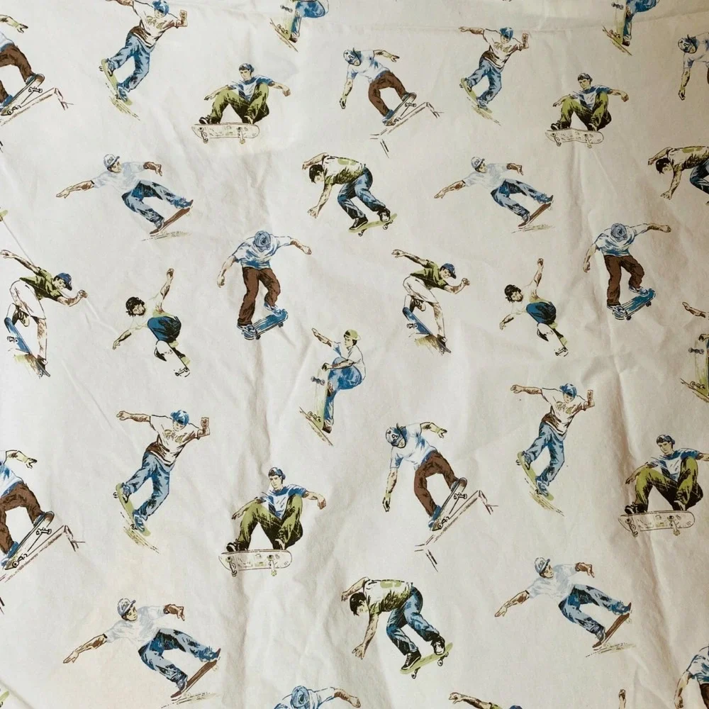 Pottery Barn Kids Sheet Twin Flat Skateboarding Print Organic Cotton Retro
