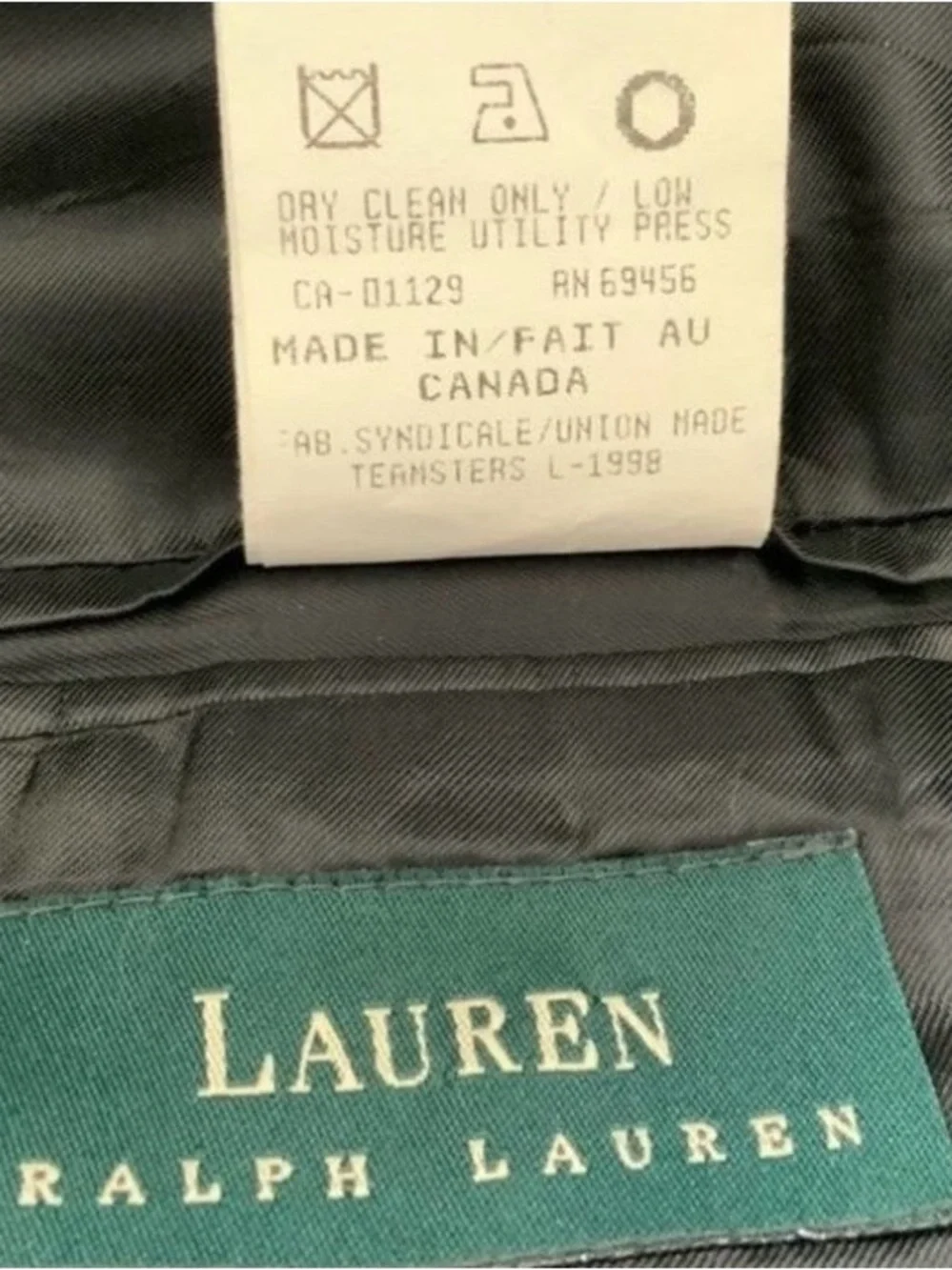 Vintage Lauren Ralph Lauren Mens Size 42R Black Sport Coat Blazer Made In Canada