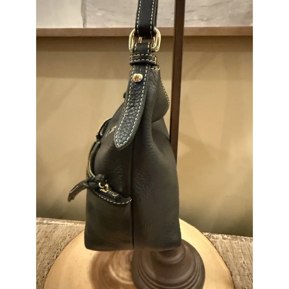 Dooney‎ & Bourke Dillen Double Pocket Black Pebbled Leather Hobo Bag & Wallet