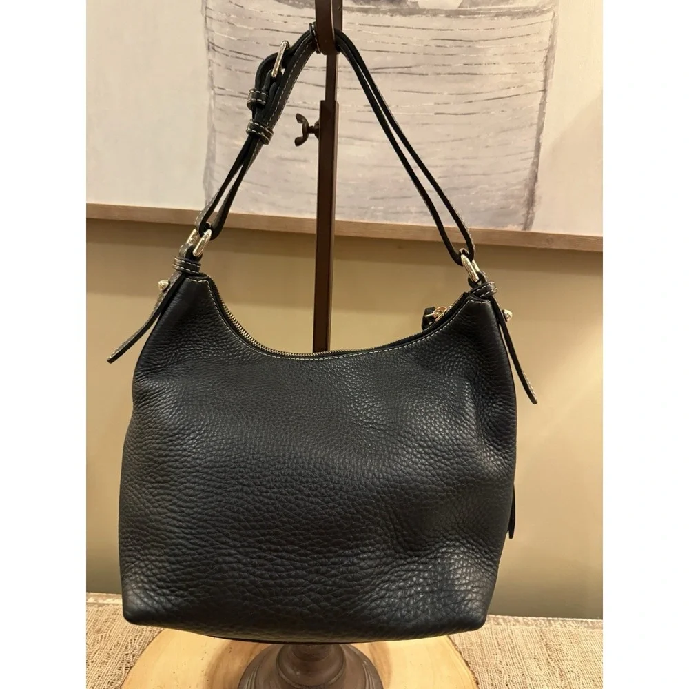 Dooney‎ & Bourke Dillen Double Pocket Black Pebbled Leather Hobo Bag & Wallet