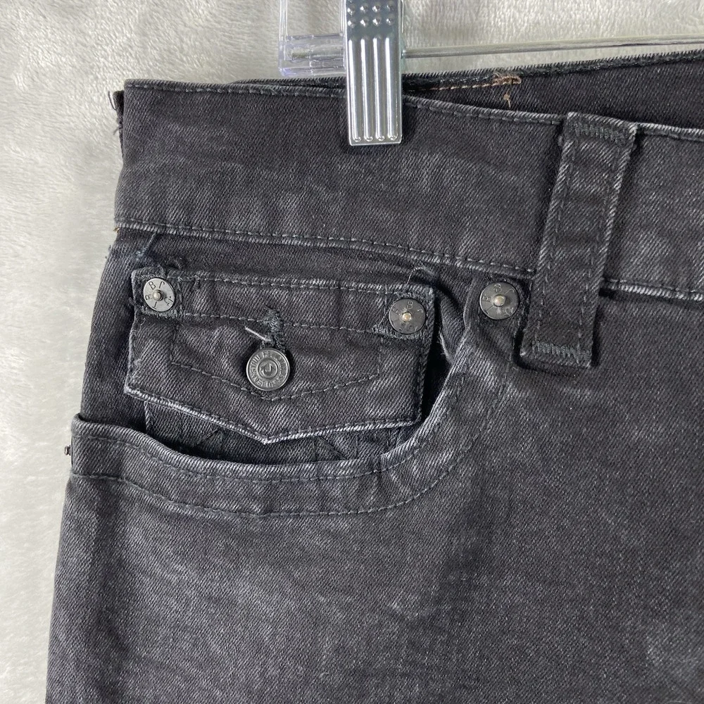 True Religion Jeans men's 34x31 Rocco Relaxed Skinny Black Denim Flap Pockets