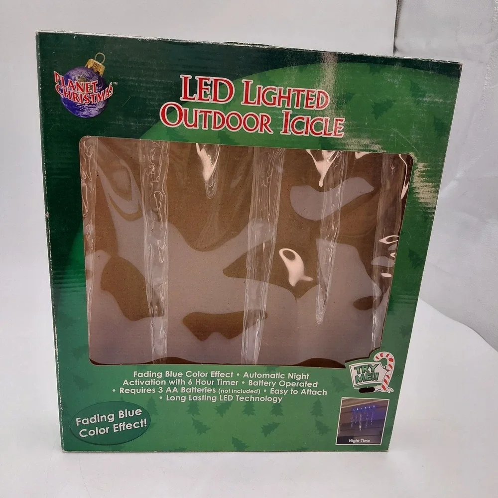 Vtg NOS Planet Christmas LED Lighted Outdoor Icicle Fading White Color Battery