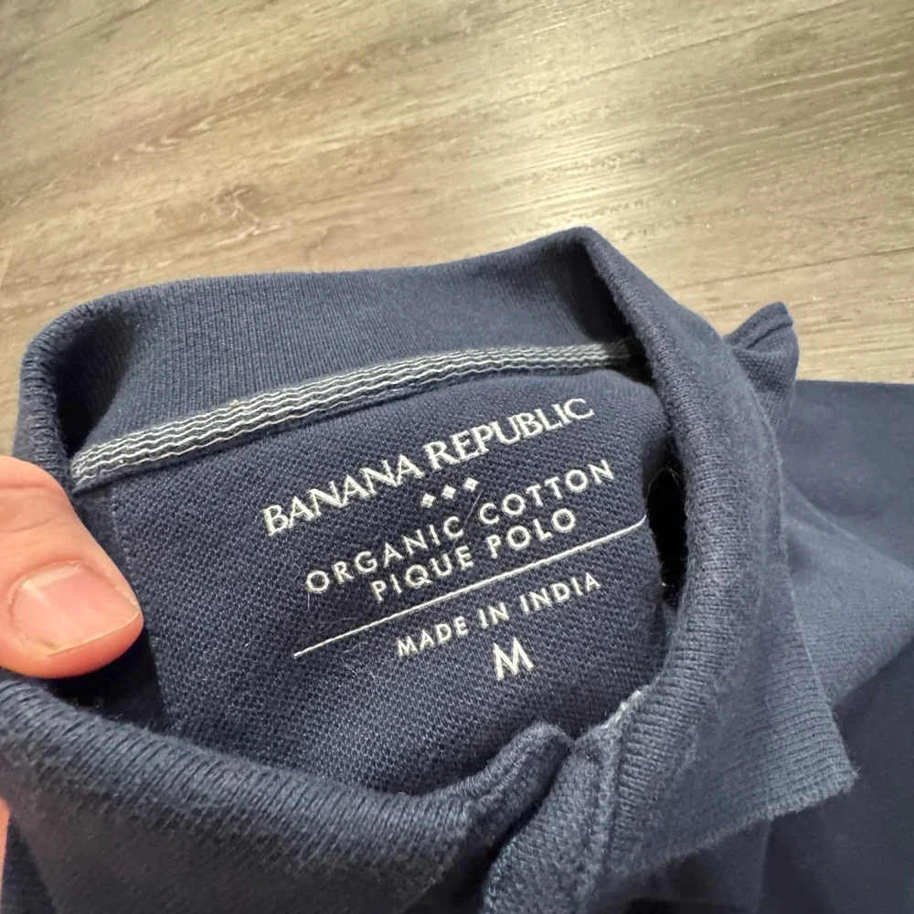 Banana Republic Shirt Mens M Blue Organic Cotton Pique Elephant Logo Preppy