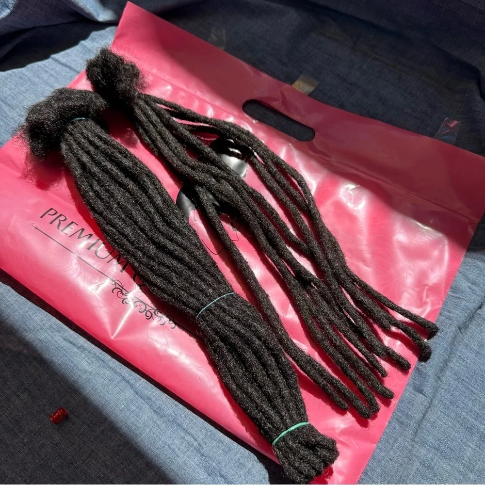 14” Natural Black Dreadlock Extensions Human Hair 0.6 cm 30 Strands #RB7