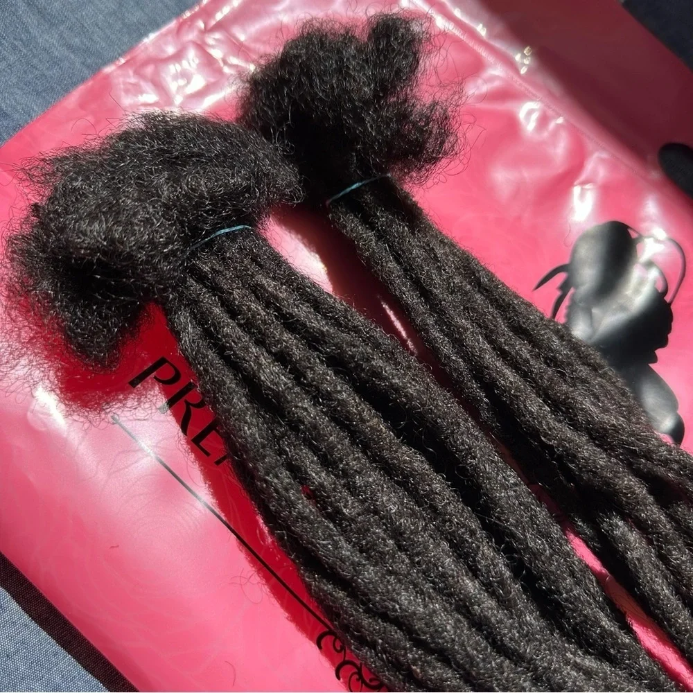 14” Natural Black Dreadlock Extensions Human Hair 0.6 cm 30 Strands #RB7