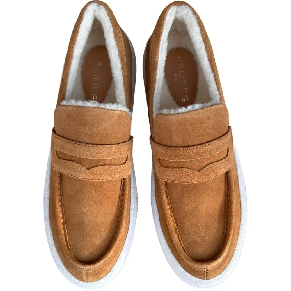 J Slides suede brand shearling