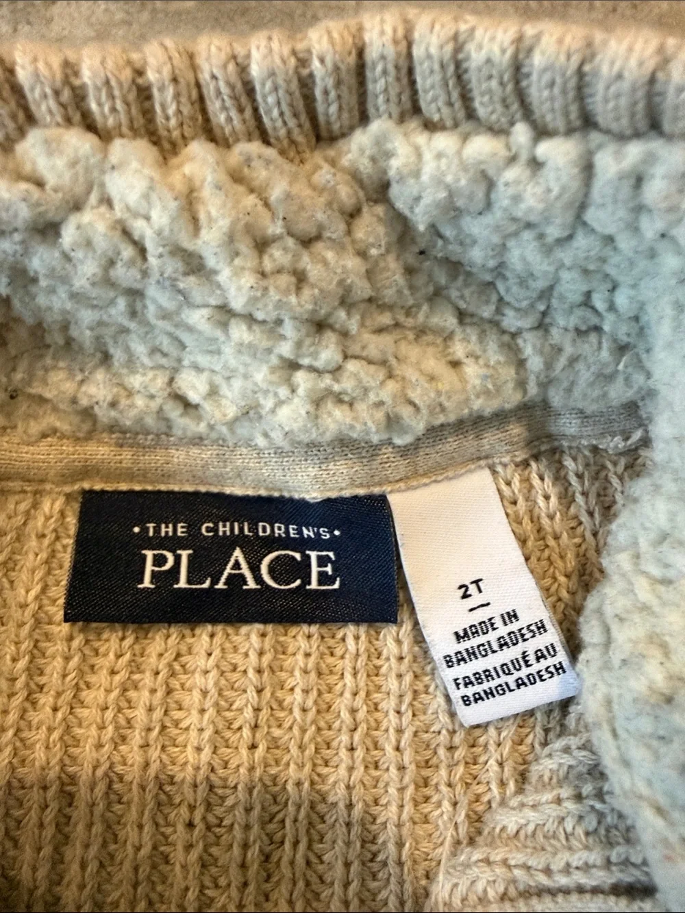 The Children's Place Cream Knit Sherpa-Lined Collar Half Zip Sweater