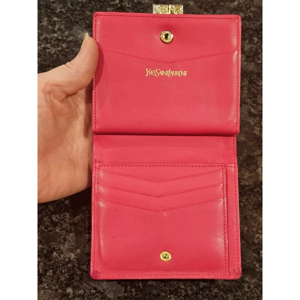 YSL Yves Saint Laurent Cassandra Lock Bi-Fold Wallet w/ Wristlet Strap Added