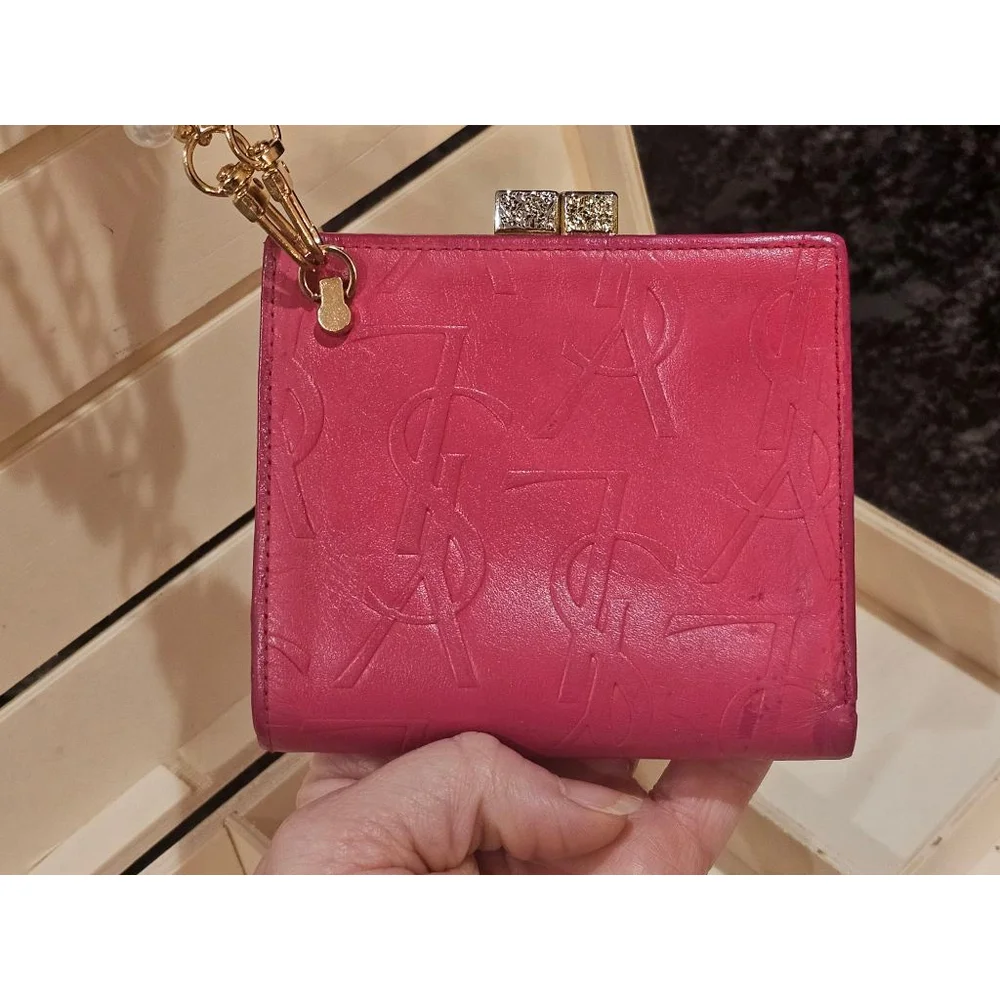 YSL Yves Saint Laurent Cassandra Lock Bi-Fold Wallet w/ Wristlet Strap Added