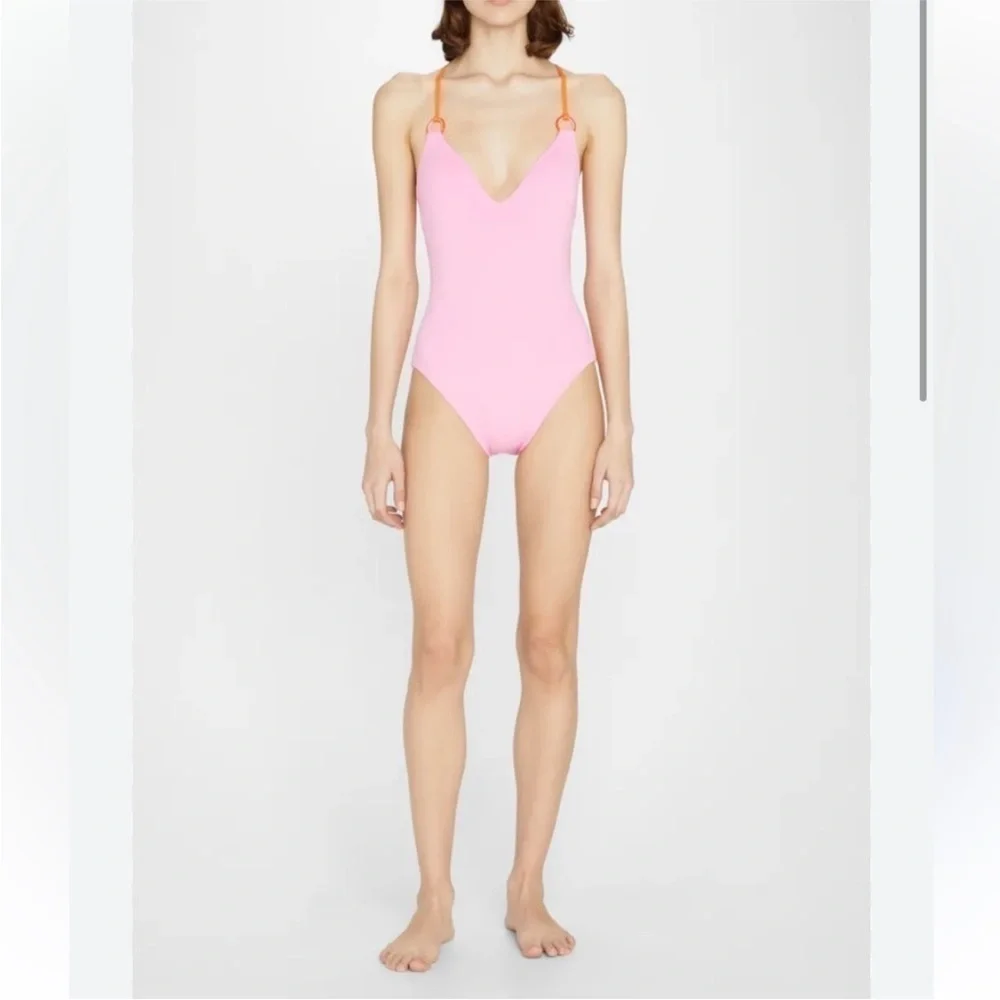 Kate Spade Color Block One Peice Swimsuit Gold Rings