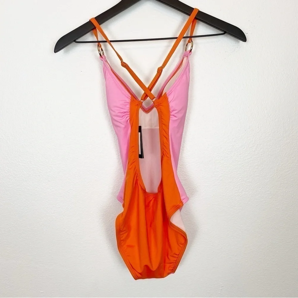 Kate Spade Color Block One Peice Swimsuit Gold Rings