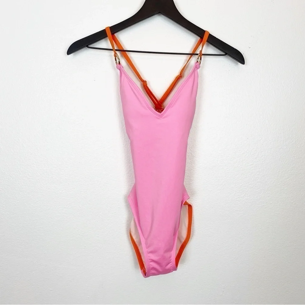 Kate Spade Color Block One Peice Swimsuit Gold Rings