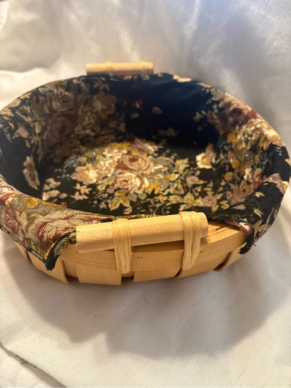 Vintage Tasket Renaissance floral tapestry line basket