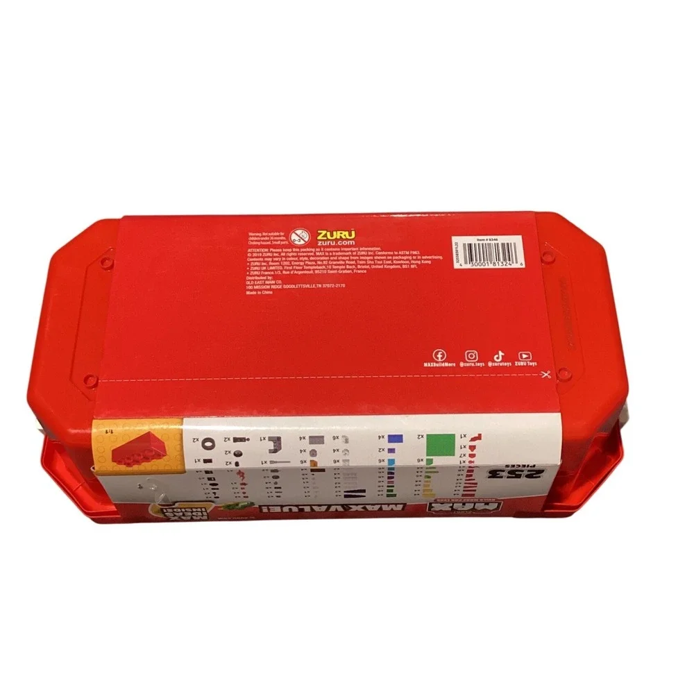 Zuru MAX Build More 253 Pieces Building Bricks Set with Red Storage Tub Lid