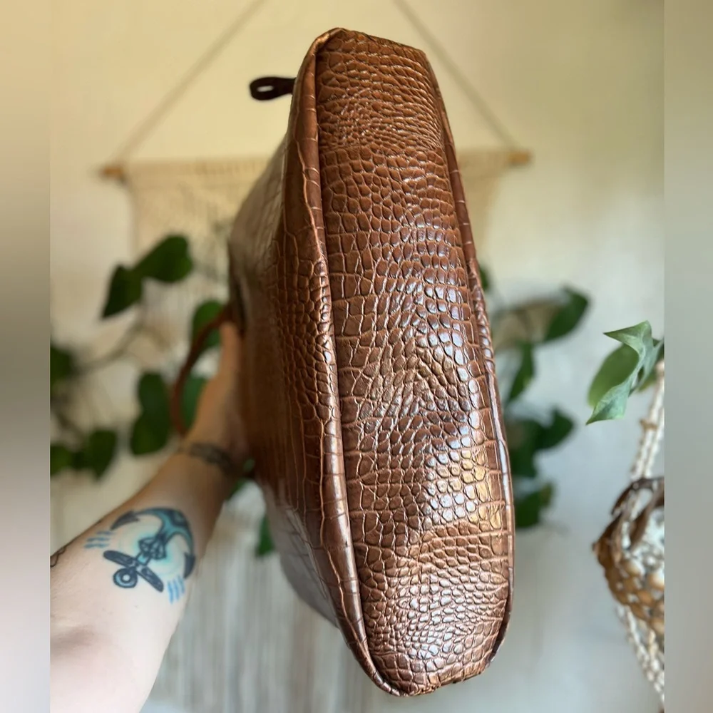 Vintage Croc Embossed Brown Vinyl Laptop Bag Briefcase 12x16 Work Office