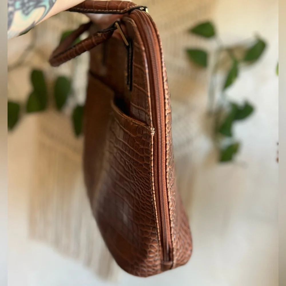 Vintage Croc Embossed Brown Vinyl Laptop Bag Briefcase 12x16 Work Office