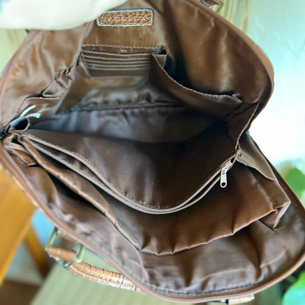 Vintage Croc Embossed Brown Vinyl Laptop Bag Briefcase 12x16 Work Office