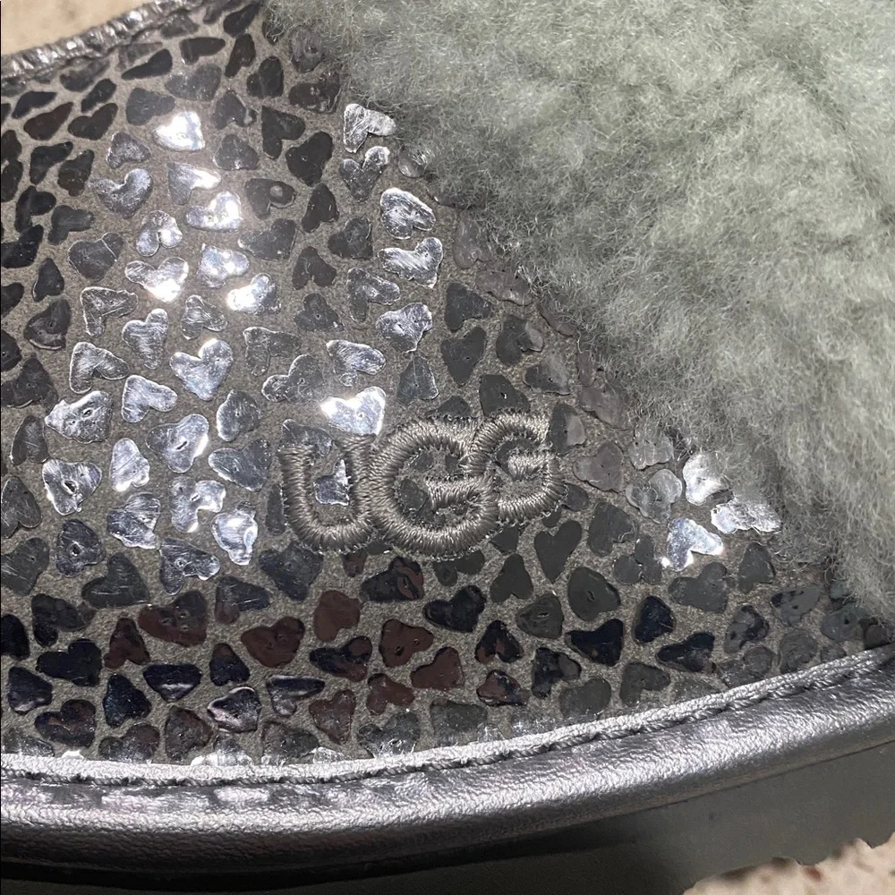 UGG Silver Metallic Shearling Slip‑On Slippers