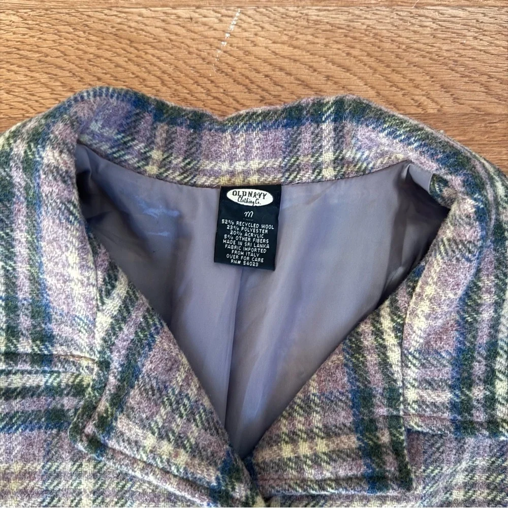 VINTAGE 90s OLD NAVY Lavender Purple Plaid Recycled Wool Jacket and Skirt