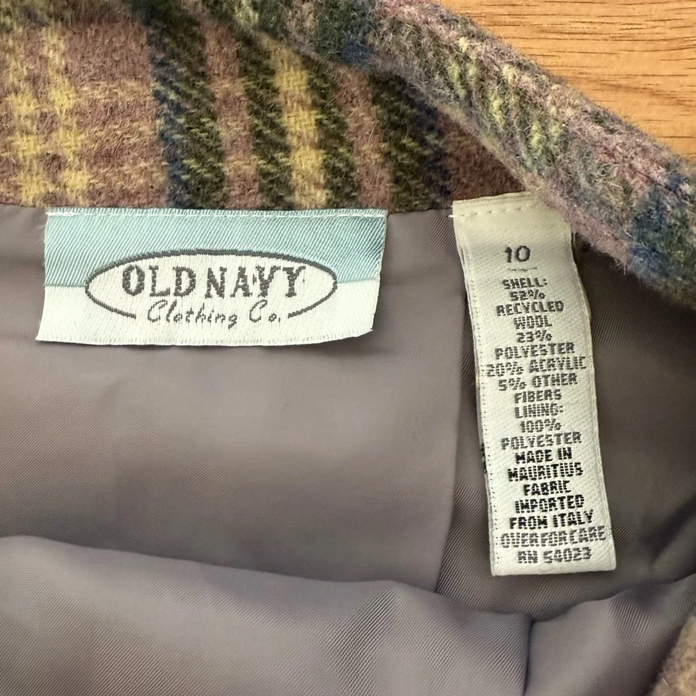 VINTAGE 90s OLD NAVY Lavender Purple Plaid Recycled Wool Jacket and Skirt
