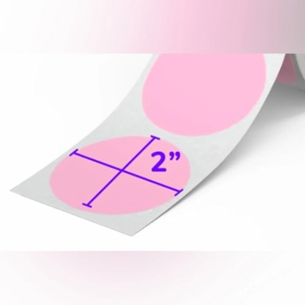 50 STICKERS - 2” ROUND - SIZE SMALL “S” - CLOTHING LABELS - PINK