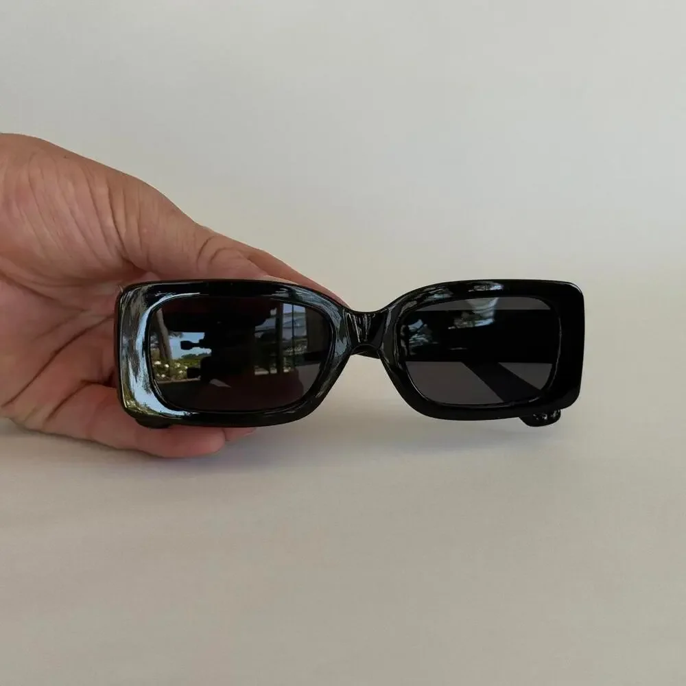 Y2K Black Square Sunglasses Grey Lens Unisex Modern Streetwear UVA UVB