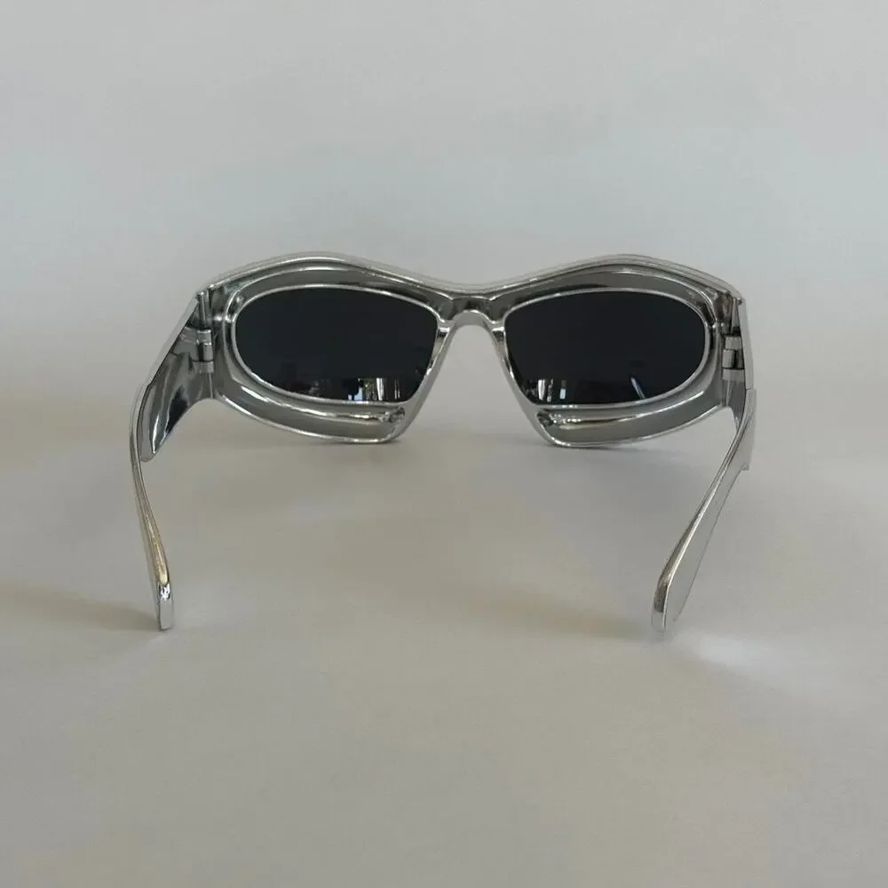 Y2K Silver Black Bubbly Round Rave Sunglasses Unisex Festival UVA UVB