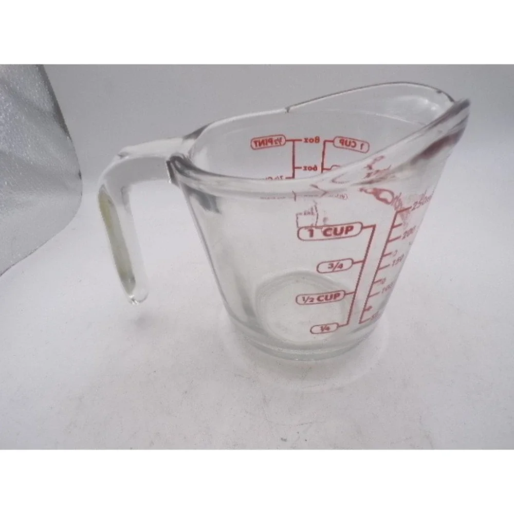 Anchor‎ Hocking 1 Cup Glass Measuring Cup Red Graphics 8oz 250ml Vintage USA