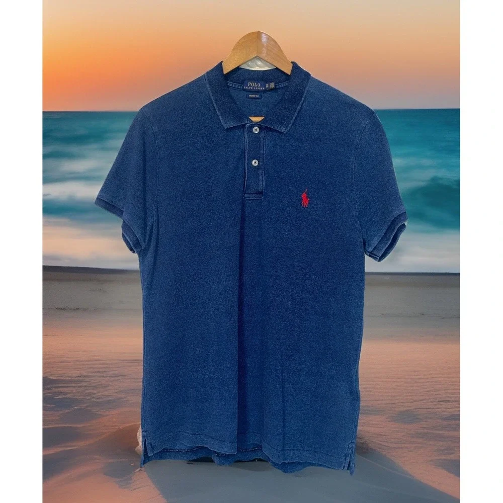 Polo Ralph Lauren Shirt Men XL Blue Skinny Fit Faded Look Pony‎ Logo Preppy