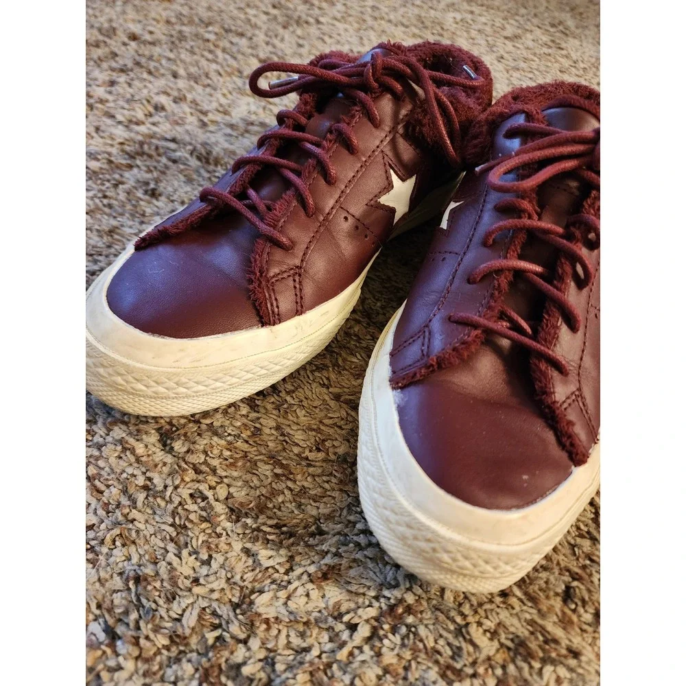 Converse One Star Ox Fur Dark Sangria Burgundy Leather Sneakers 162602C W8 M6