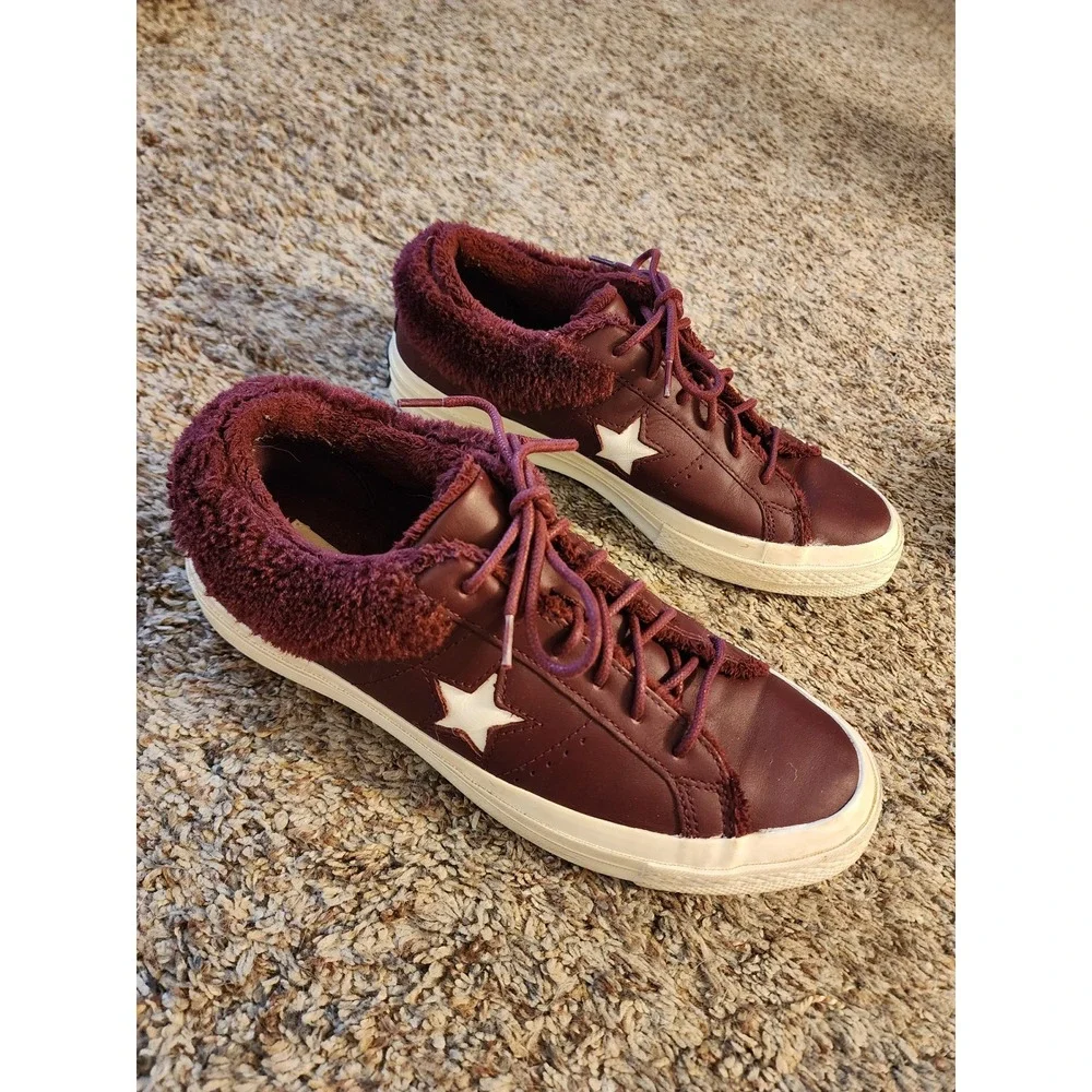 Converse One Star Ox Fur Dark Sangria Burgundy Leather Sneakers 162602C W8 M6