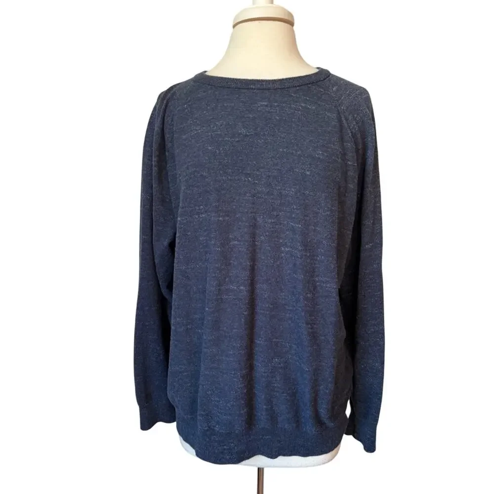 J. Crew Mens XL Preppy Heathered Navy Cotton Crew Neck Pullover Sweater Academia